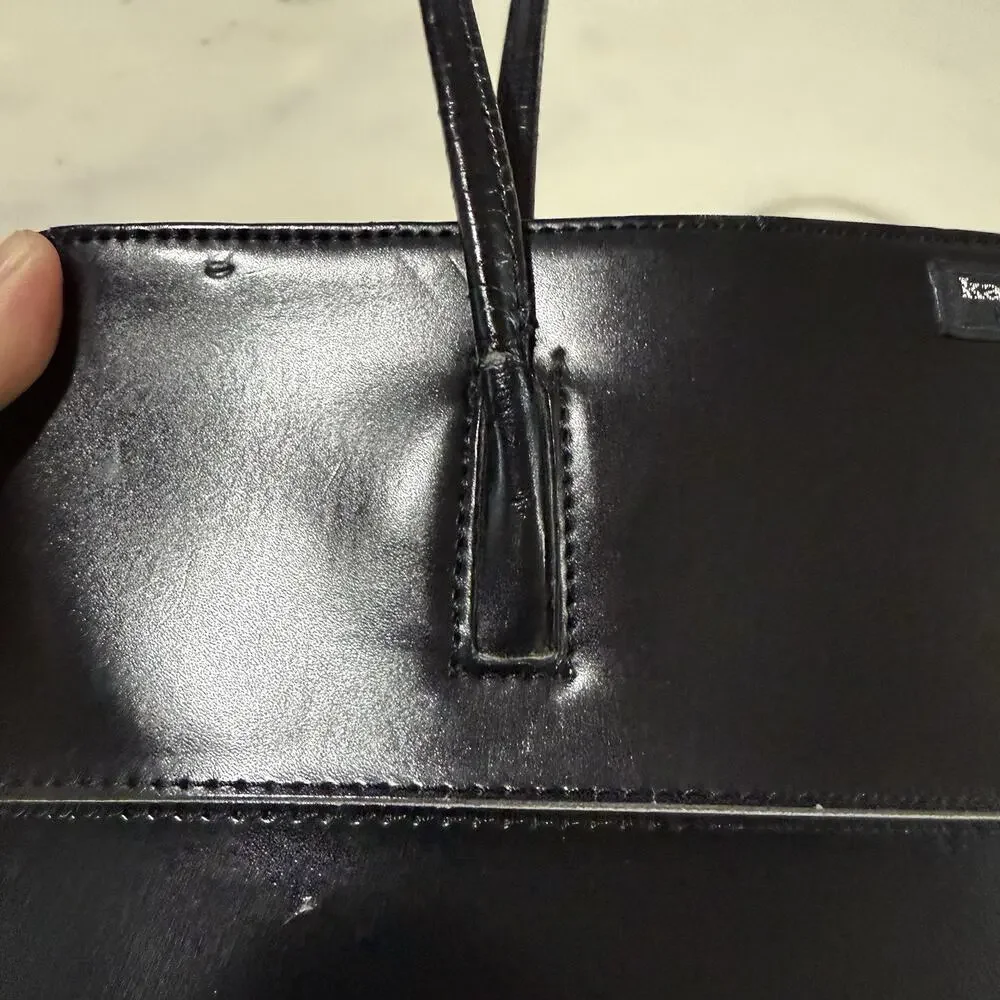 Kate Spade Black Satchel Shoulder Bag Structured Logo Plague Zip Top Chic